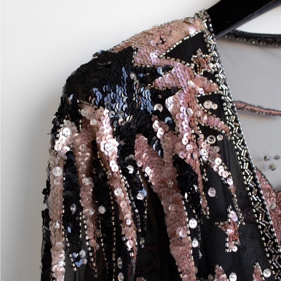 Bob Mackie Vintage 1980s Celestial Moon Stars Sequin Embellished Pink Black Gown - Picture 8 of 16